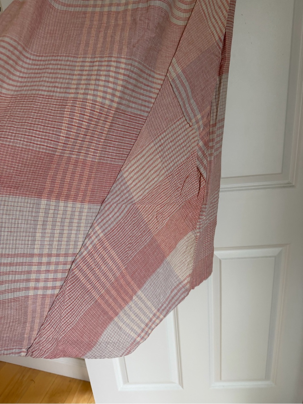 J. Jill Pink and Cream Plaid Sleeveless Midi Dress linen bland - Picture 5 of 10
